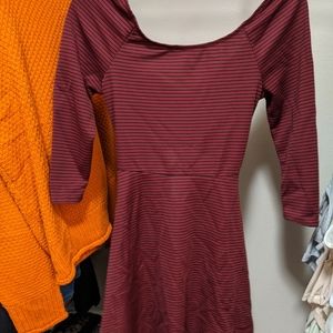 Dark burgundy and black stripes small dress